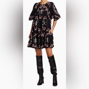 Sea New York Lindstrom Short Puff Sleeve Print Shift Dress Size XS